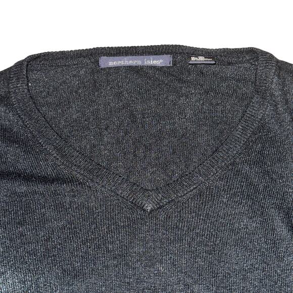 Northern Isles V Neck Sweater Men's Size XL Black Silk Cashmere Blend Pullover - Picture 2 of 5